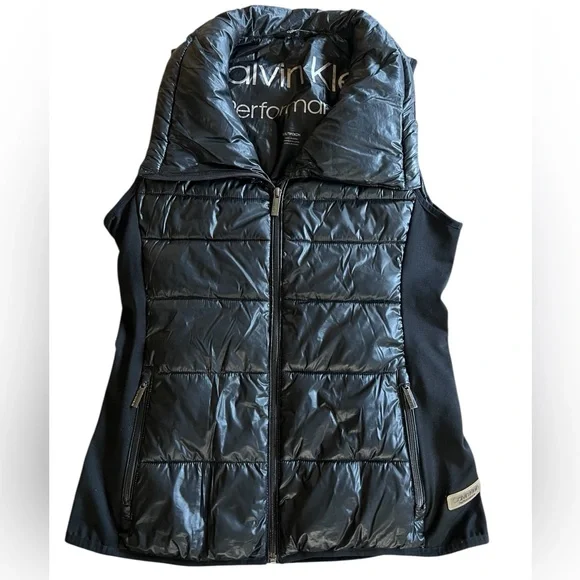 Calvin Klein Performance Black Funnel-Neck Puffer Full-Zip Vest Sz XS Athleisure - Picture 2 of 10